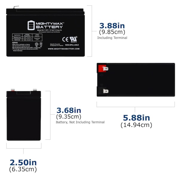 12V 7Ah F2 Replacement Battery For Jupiter JB12-009F2 - 2PK